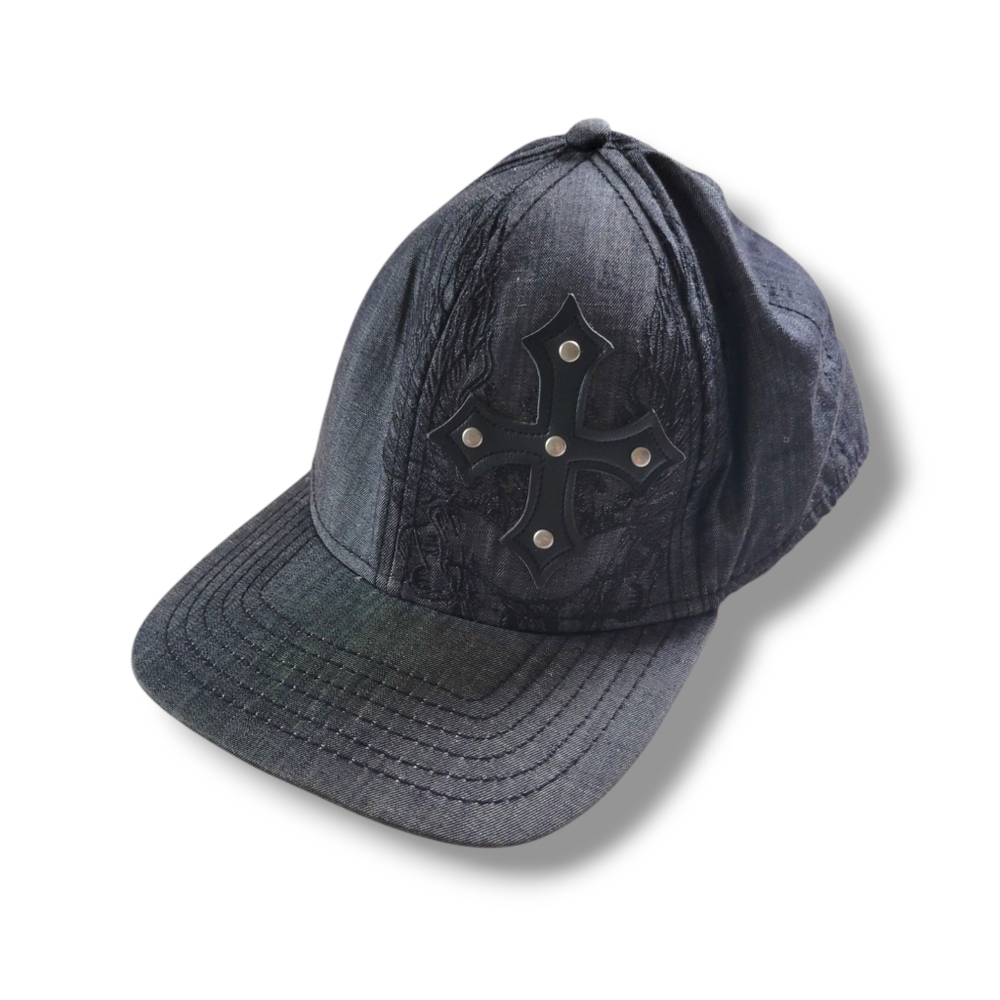 Explicit | EUC Men's Black/Gray Gothic Skater Embroidered Cross Hat Cap